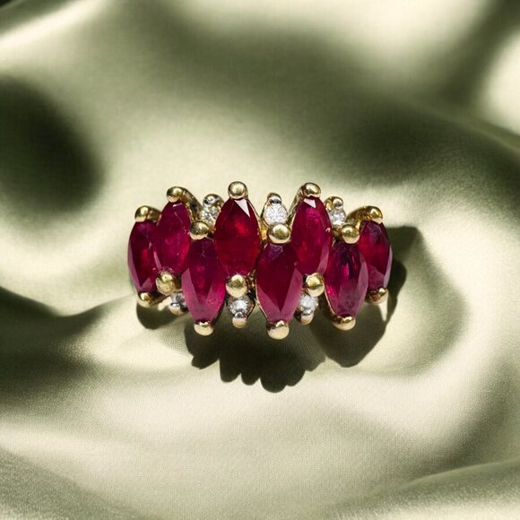 VINTAGE -10K Gold -Natural Ruby & Diamond Ring -Size 10- 2CT- Cluster Ring -3.2g - Picture 16 of 16